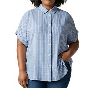 Goodthreads Light Grey Blue Striped Button Front Shirt Women's Size XL